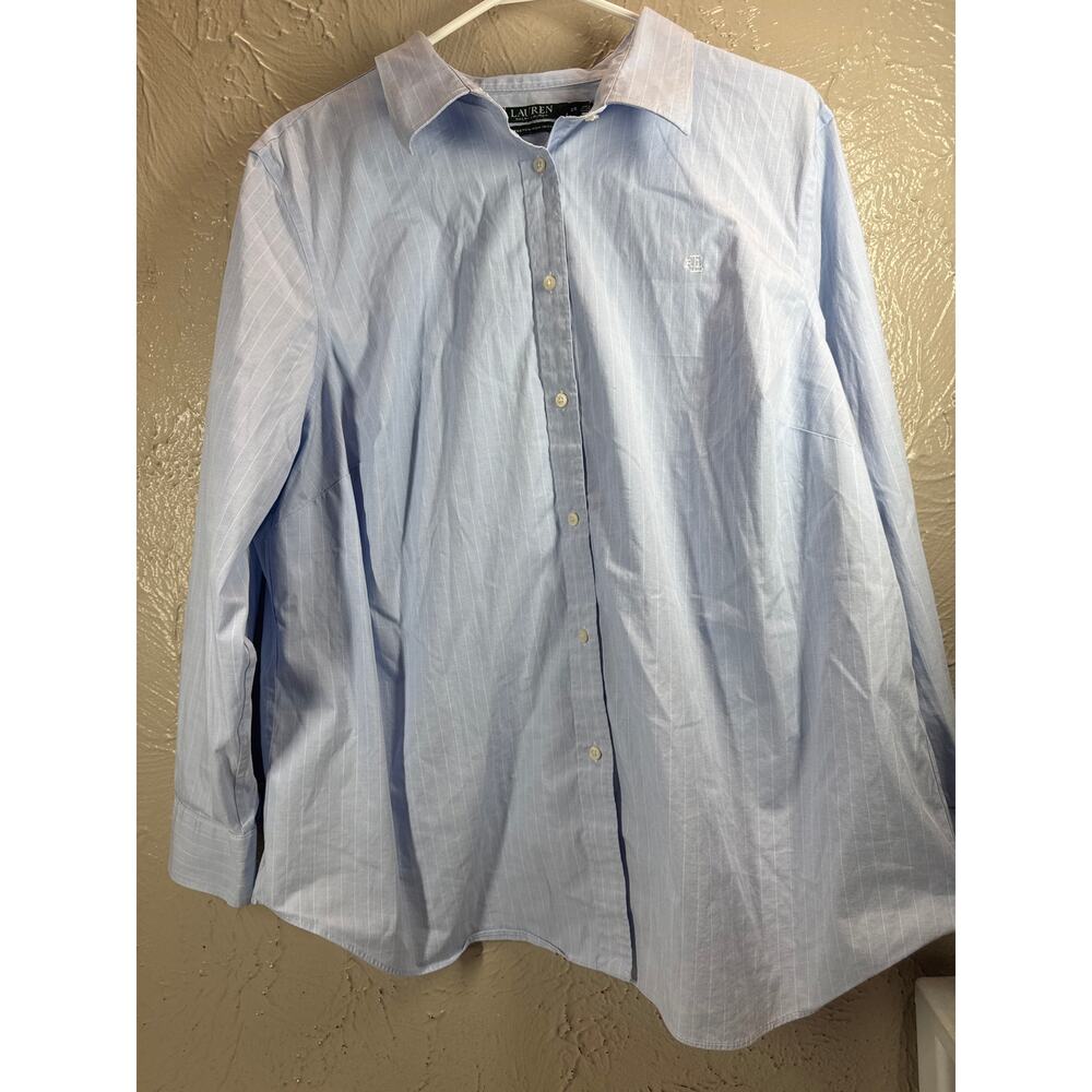 Lauren Ralph Lauren Non Iron Blue Long Sleeve Button Up Pinstriped Shirt 2XL